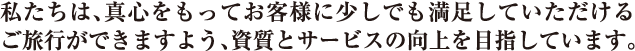 私たちは、真心をもってお客様に少しでも満足していただけるご旅行ができますよう、資質とサービスの向上を目指しています。